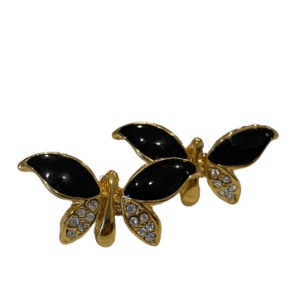 NWOT Onyx Gold Diamond butterfly Stud Earrings